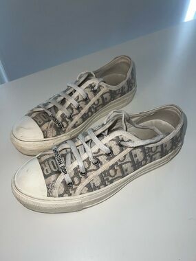 Dior Beige and White Oblique Canvas Sneakers